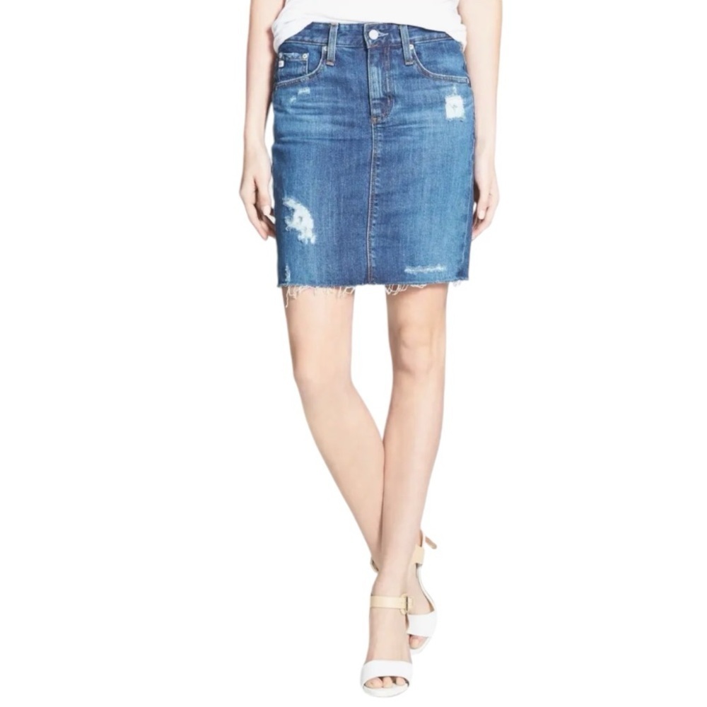 AG The Erin Pencil Skirt Mini Denim Jeans Size 27 Casual Distressed‎ Fall 4 6